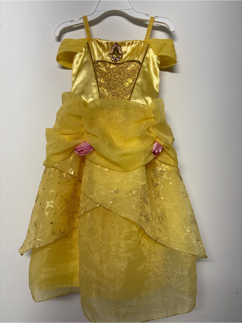 Disney Yellow Belle-Inspired Girls Princess Dress with Pink Accents